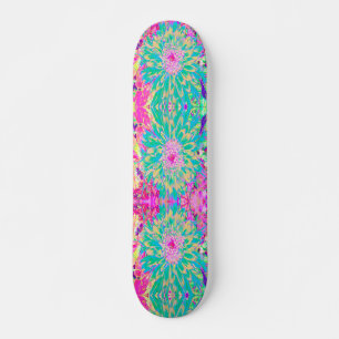 Dekorative Aquamarin Grün und Heiß Rosa Dahlia Blu Skateboard