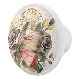 Dekorative Aquarell-Blumen-Schmetterling-Französis Keramikknauf
