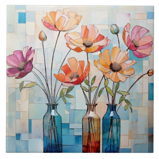 Dekorative Aquarellfarben-Blume Fliese (Vorderseite)