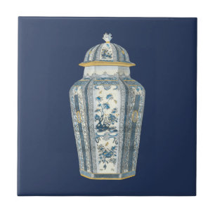Dekorative asiatische Urne in Blauem u. in weißem Fliese