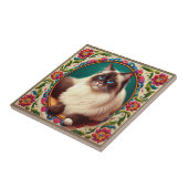 Dekorative Birman Cat farbenfrohe Blume Grenze Fliese (Seite)