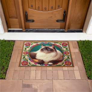 Dekorative Birman Cat farbenfrohe Blume Grenze Fußmatte