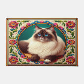 Dekorative Birman Cat farbenfrohe Blume Grenze Fußmatte (Vorderseite)