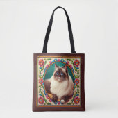Dekorative Birman Cat farbenfrohe Blume Grenze Tasche (Vorderseite)