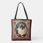 Dekorative Birman Cat farbenfrohe Blume Grenze Tasche (Rückseite)