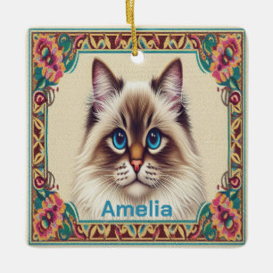 Dekorative Birman Cat farbenfrohe Gerahmte Grenzbe Keramikornament