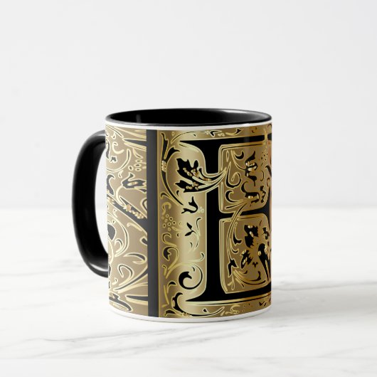 Dekorative Black and Gold Letter E Tasse (Vorderseite Links)