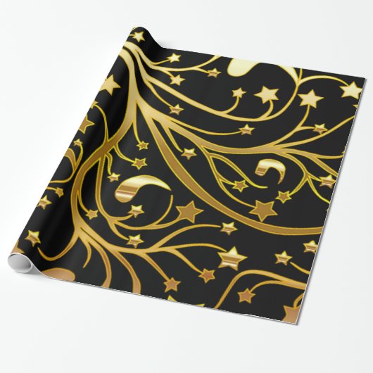 Dekorative Black Gold Look Chic Weihnachtsstars Geschenkpapier (Ungerollt)