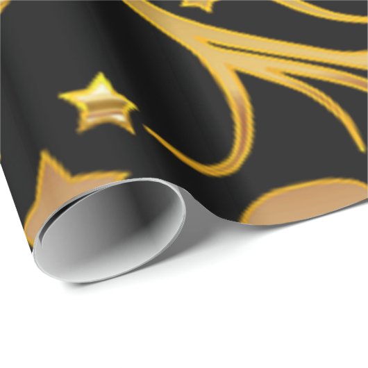 Dekorative Black Gold Look Chic Weihnachtsstars Geschenkpapier (Rolleneckpunkt)
