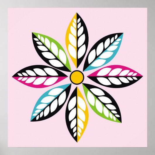 Dekorative Blätter mit Blume modern, abstrakt Poster (Vorne)