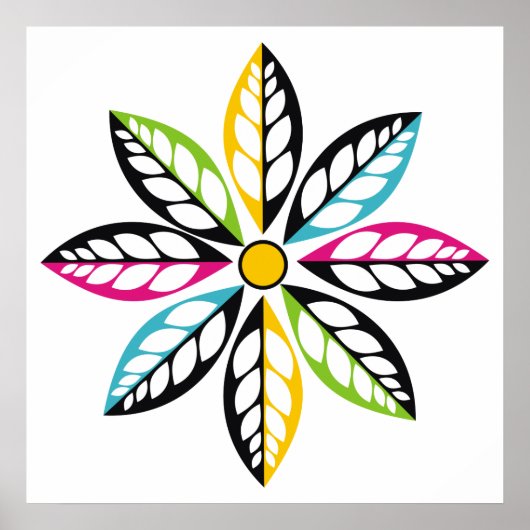 Dekorative Blätter mit Blume modern, abstrakt Poster (Vorne)