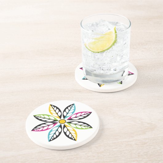 Dekorative Blätter mit Blume modern, abstrakt Sandstein Untersetzer (Seite)