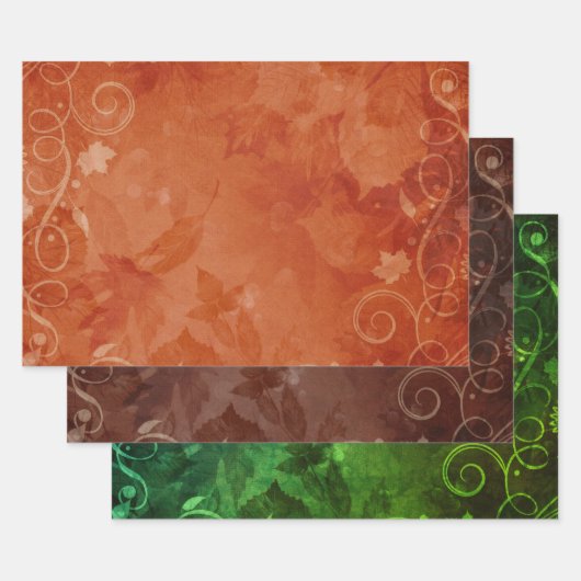 Dekorative Blätter und Schnörkel in Herbstfarben (Set)