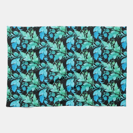 Dekorative blau-grüne Blätter Geschirrtuch (Horizontal)