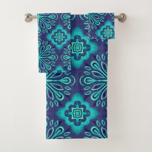 Dekorative Blaue Snowflake Boho Muster Badhandtuch Set (Insitu)