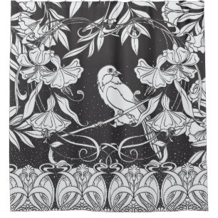Dekorative Blume Bird Nouveau Poster Duschvorhang