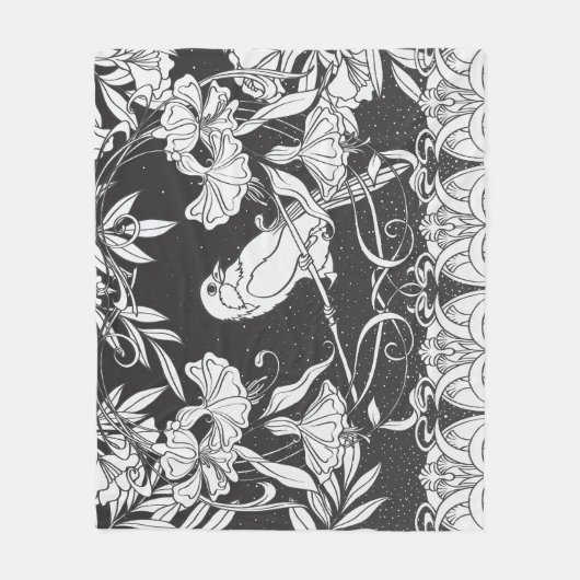 Dekorative Blume Bird Nouveau Poster Fleecedecke (Vorderseite)