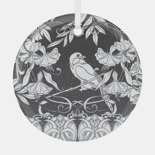 Dekorative Blume Bird Nouveau Poster Ornament Aus Glas