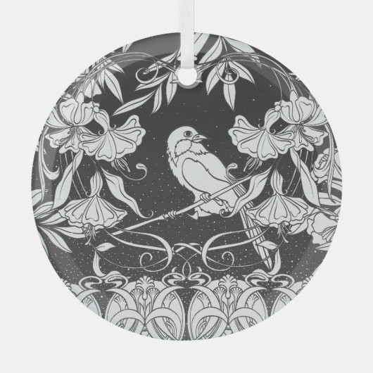 Dekorative Blume Bird Nouveau Poster Ornament Aus Glas (Vorderseite)