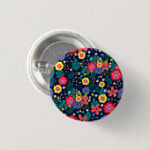 Dekorative Blume Blätter Schwarzer Hintergrund Button (Vorne & Hinten)