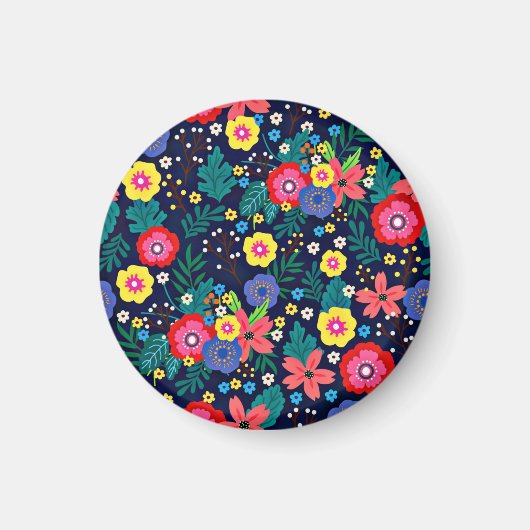 Dekorative Blume Blätter Schwarzer Hintergrund Magnet (Vorne)