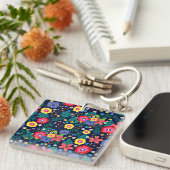 Dekorative Blume Blätter Schwarzer Hintergrund Schlüsselanhänger (Vorderseite rechts)