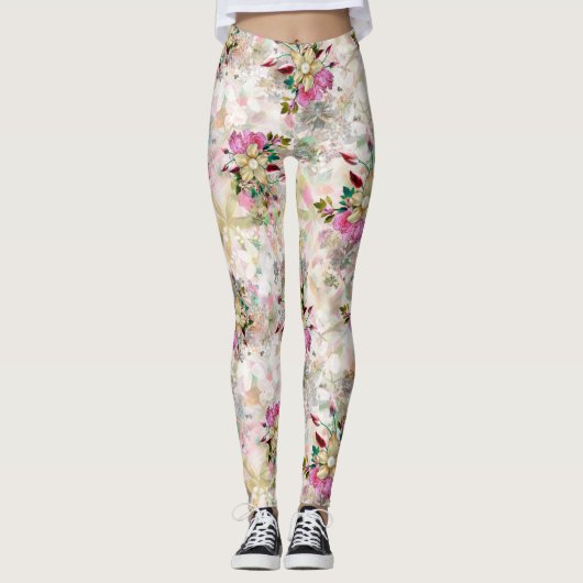 Dekorative Blume nahtlos mit gelber Perle Leggings (Vorderseite)