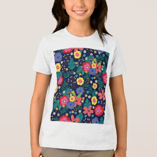 Dekorative Blume und Blätter, Muster-48675 Tri-Blend Shirt