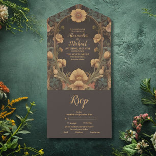 Dekorative Blumen Hochzeit im Jugendstil All In One Einladung