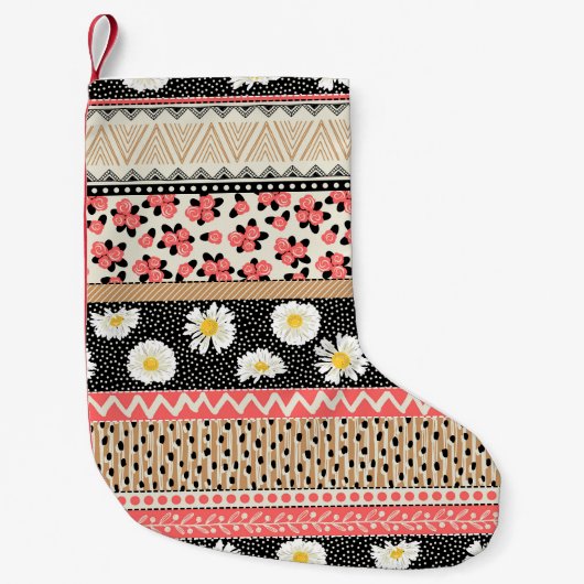 Dekorative Blumen: Patchwork-Fliesen-Muster Kleiner Weihnachtsstrumpf (Vorderseite)
