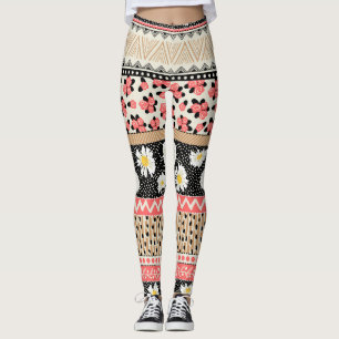 Dekorative Blumen: Patchwork-Fliesen-Muster Leggings