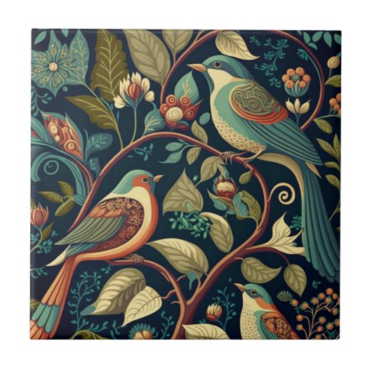 Dekorative Blumen und Vögel Fliese (Vorderseite)
