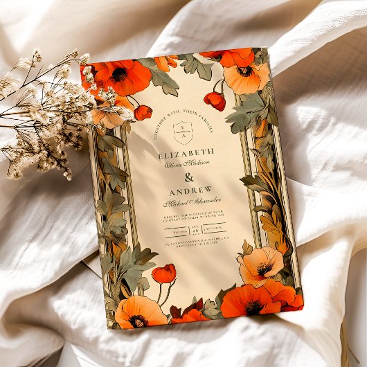 Dekorative Blumendarbietung Poppy Hochzeit Einladung