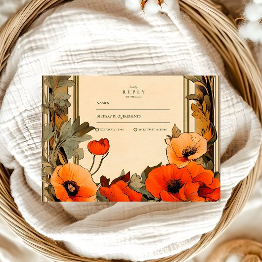 Dekorative Blumendarbietung Poppy Hochzeit RSVP Karte
