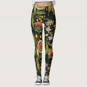 Dekorative Blumenelemente: Acryl Gold-Purple. Leggings