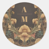 Dekorative Blumenhochzeit im Jugendstil Runder Aufkleber (Vorderseite)