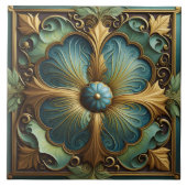 Dekorative Blumenplatte mit türkisfarben und goldf Fliese (Vorderseite)