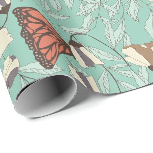 Dekorative Blüten/Schmetterlinge Geschenkpapier (Rolleneckpunkt)