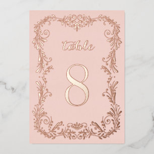 Dekorative Boho-Skizze Roségold-Tischnummern Folieneinladung