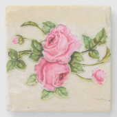 Dekorative Bouquet Pink Roses Grüne Petals Steinuntersetzer (Vorderseite)