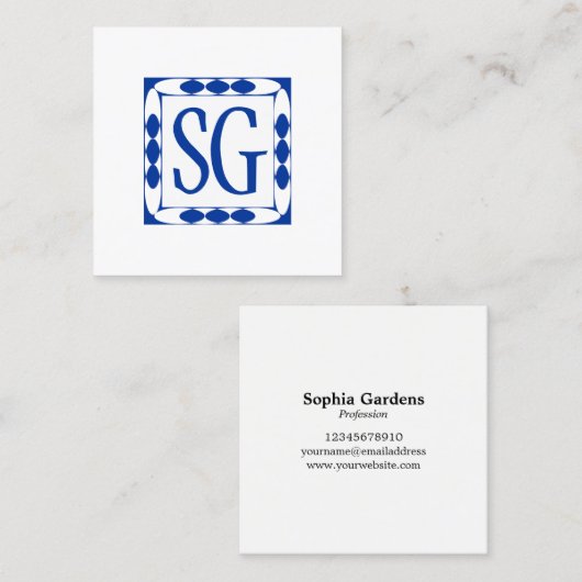 Dekorative Box 02 - Initials - Navy Blue Quadratische Visitenkarte (Vorne/Hinten)