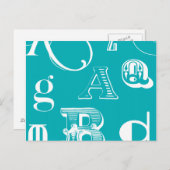Dekorative Buchstaben auf blauem Hintergrund Postkarte (Vorne/Hinten)