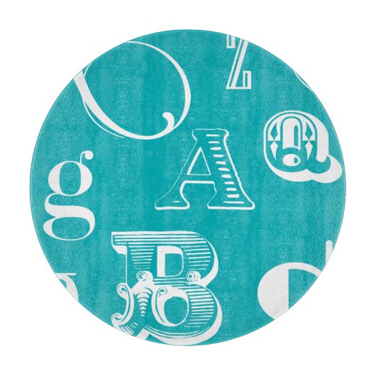 Dekorative Buchstaben auf blauem Hintergrund Schneidebrett (Vorderseite)