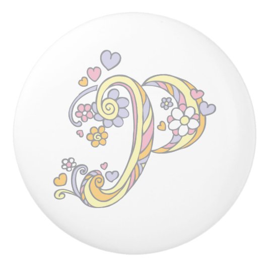 Dekorative Buchstaben P Monogramm Handgriff Knopf Keramikknauf (Vorderseite)