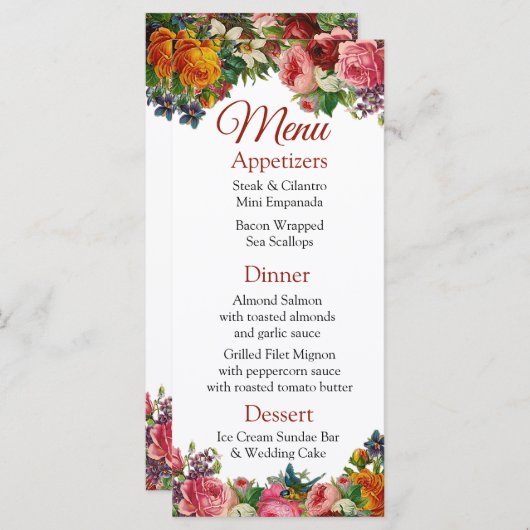 Dekorative Burgund-Rose Hochzeitmenü-Karte Menükarte (Vorne/Hinten)