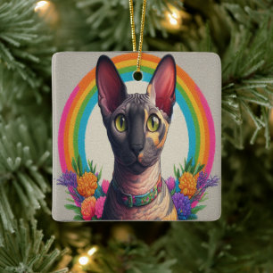 Dekorative Cornish Rex Katze Farbige Blumengrenze Keramikornament