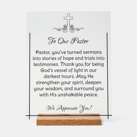 Dekorative Cross Pastor Aufwertung Akryllische Zei Acrylschild (Vorderseite)