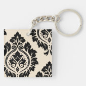 Dekorative Damast-Kunst I - Schwarzes auf Creme Schlüsselanhänger (Rückseite)