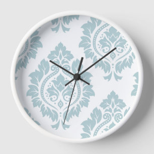Dekorative Damastkunst I Enteneiblau auf Weiß Uhr