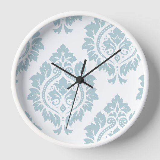 Dekorative Damastkunst I Enteneiblau auf Weiß Uhr (Vorderseite)